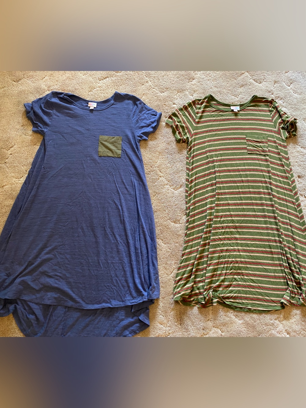 Women’s Lularoe Carly Dress & Green Striped Pocket Dress - Two-Pack small